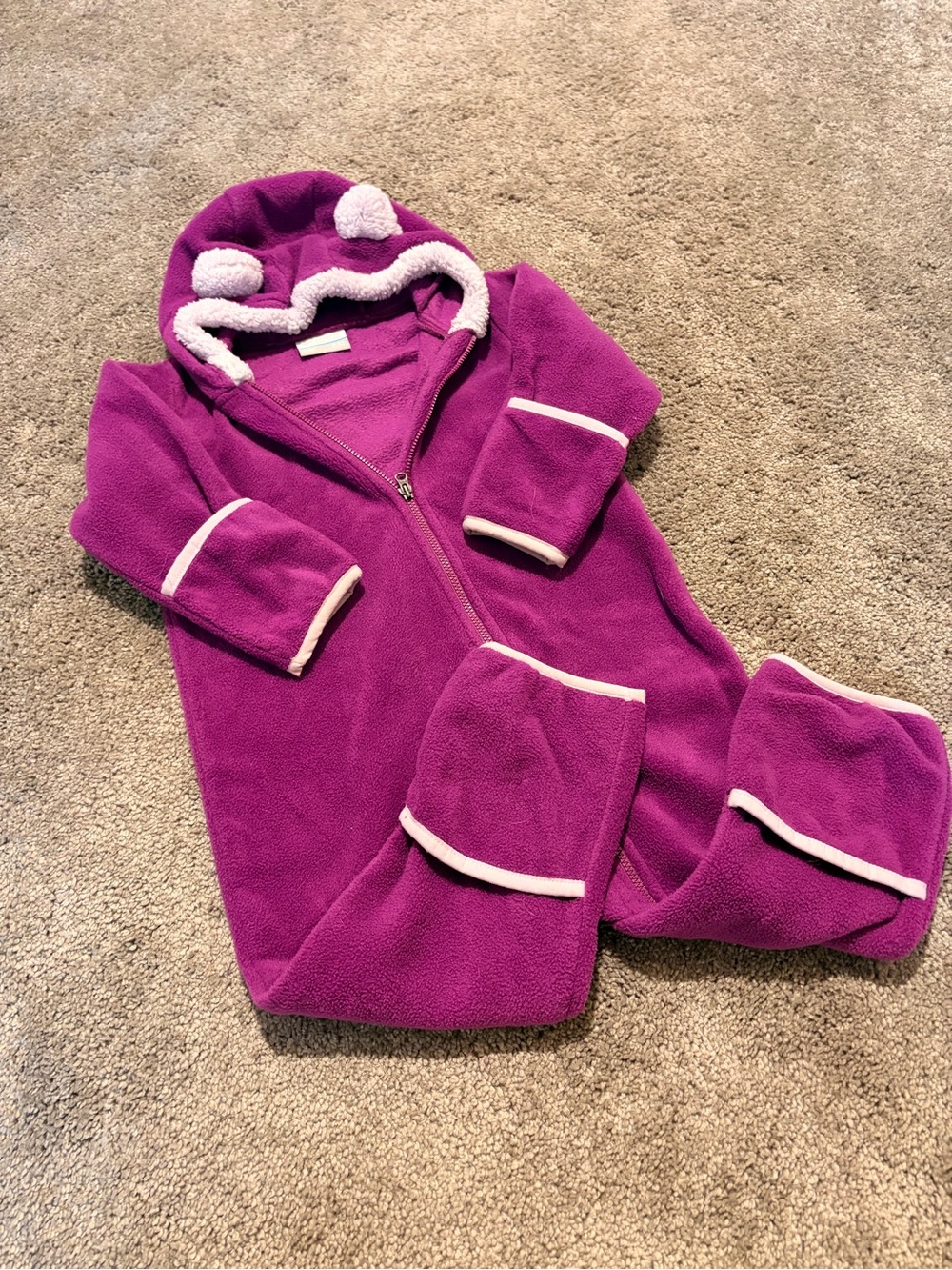 Columbia Magenta Fleece Hooded Bunting Jumpsuit with Pom Details